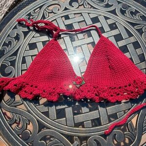 Red Crochet Halter Top